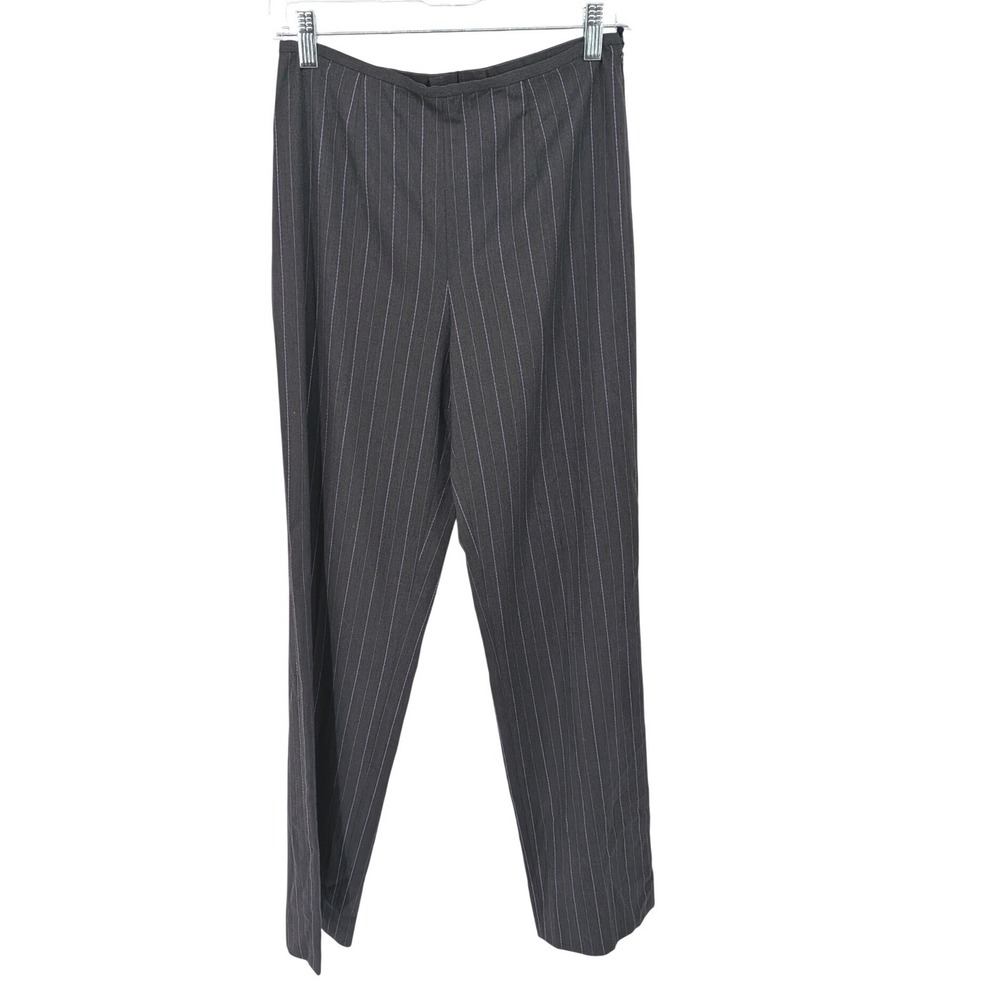 Escada Trousers Women 36 Gray Purple Pinstripe Wool Blend Straight Leg Designer